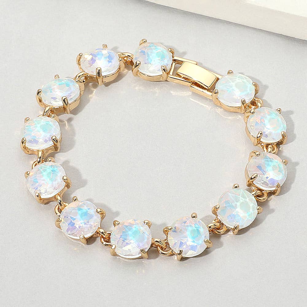 American USA Round Stone Link Evening Bracelet: AB,Multi