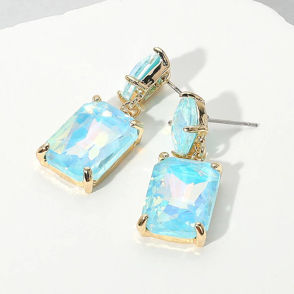 Square Rectangle Glass Stone Link Dangle Evening Earrings: G-WT-AB