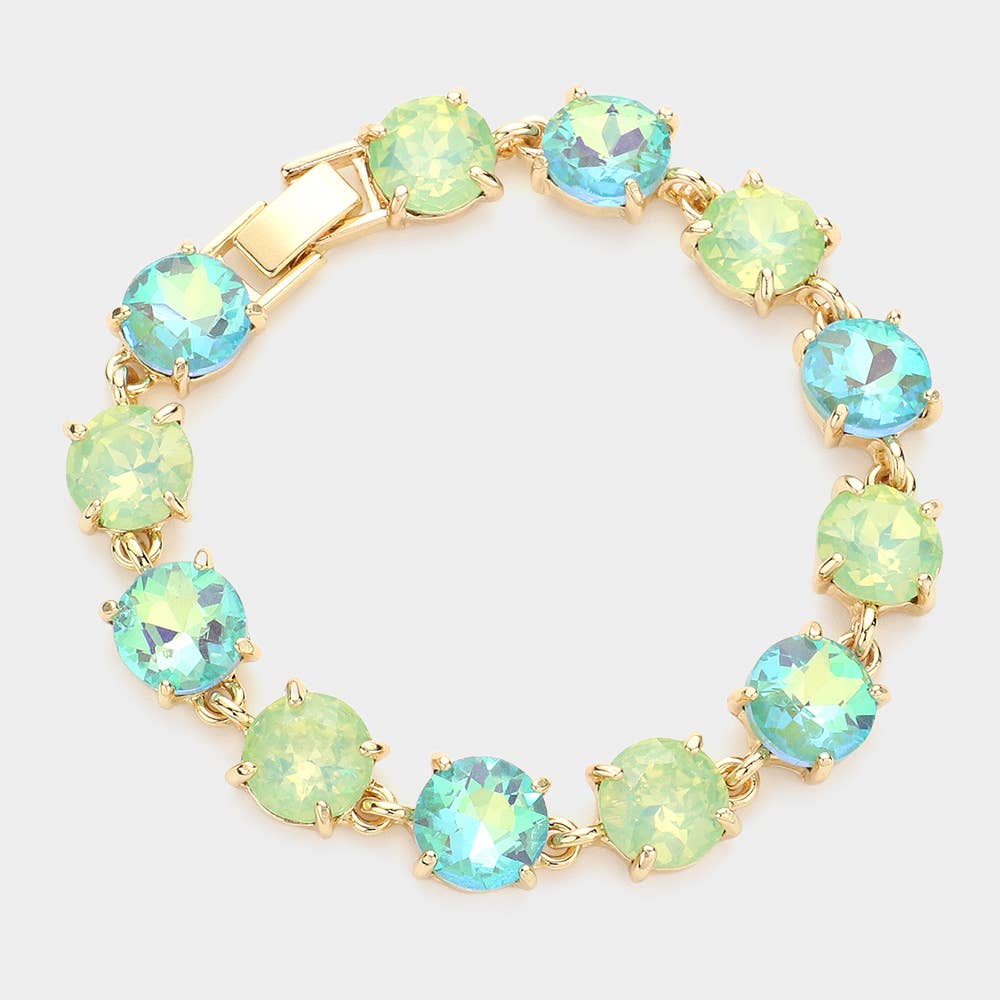 American USA Round Stone Link Evening Bracelet: AB,Multi
