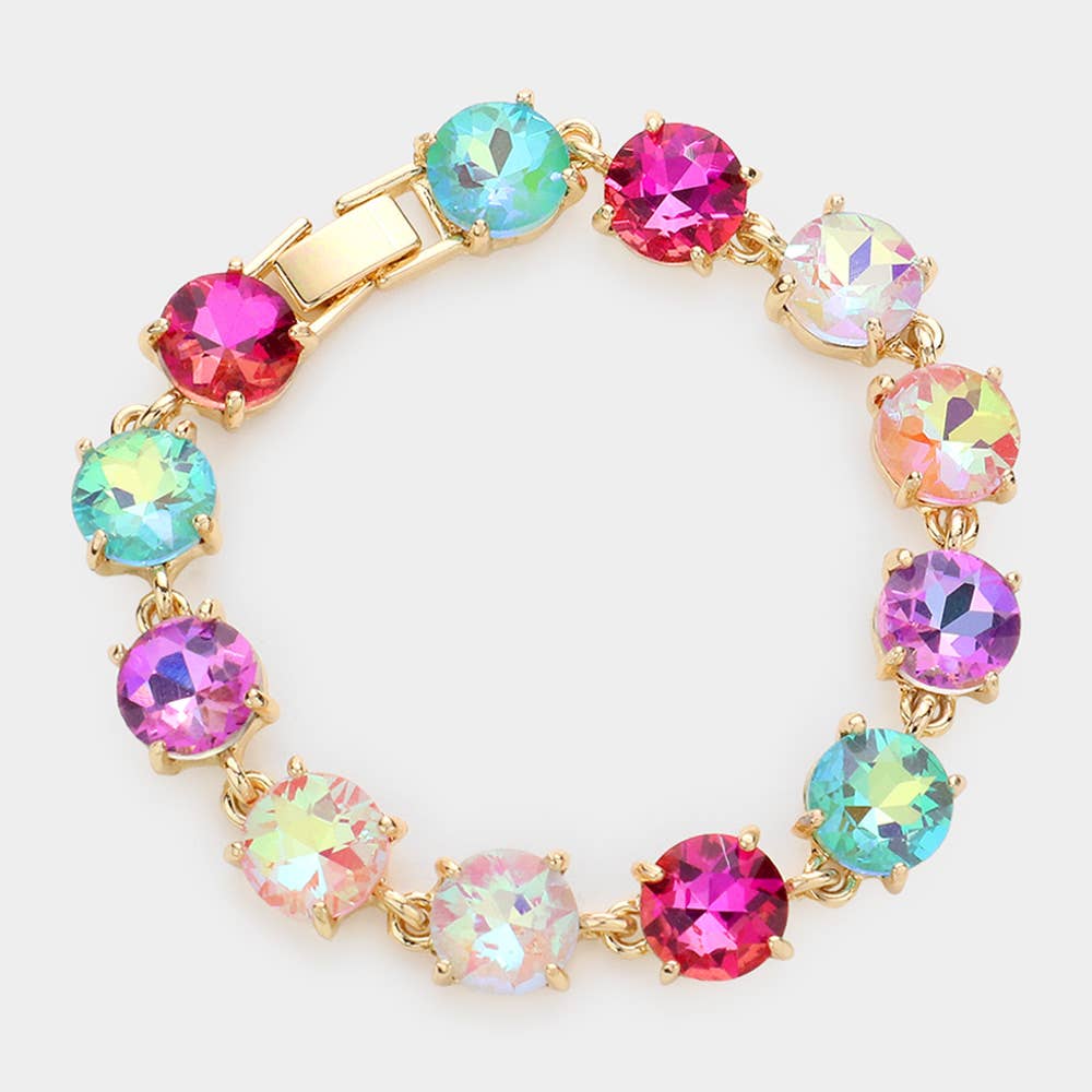 American USA Round Stone Link Evening Bracelet: AB,Multi