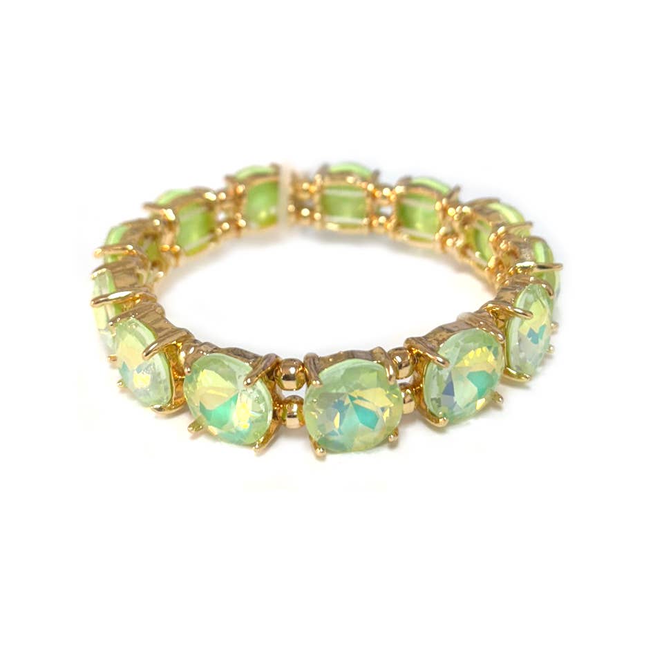 Round Cut Glass Stretch Bracelet: NEON MINT AB