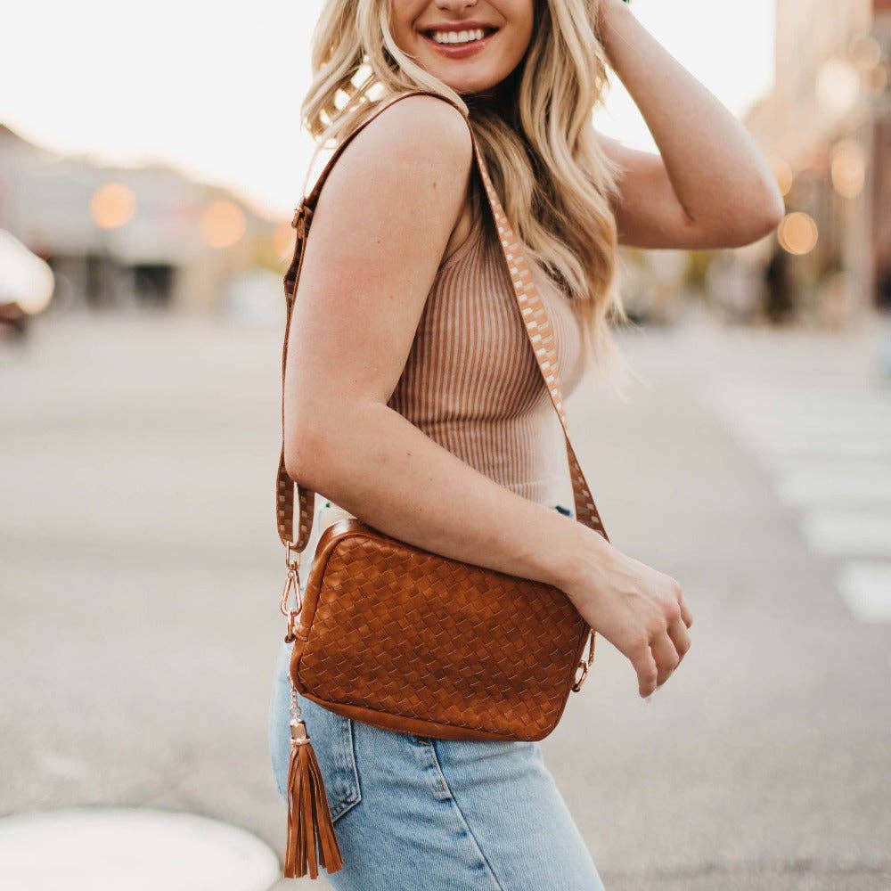 Woven Willow Camera Crossbody Bag Wholesale: Brown