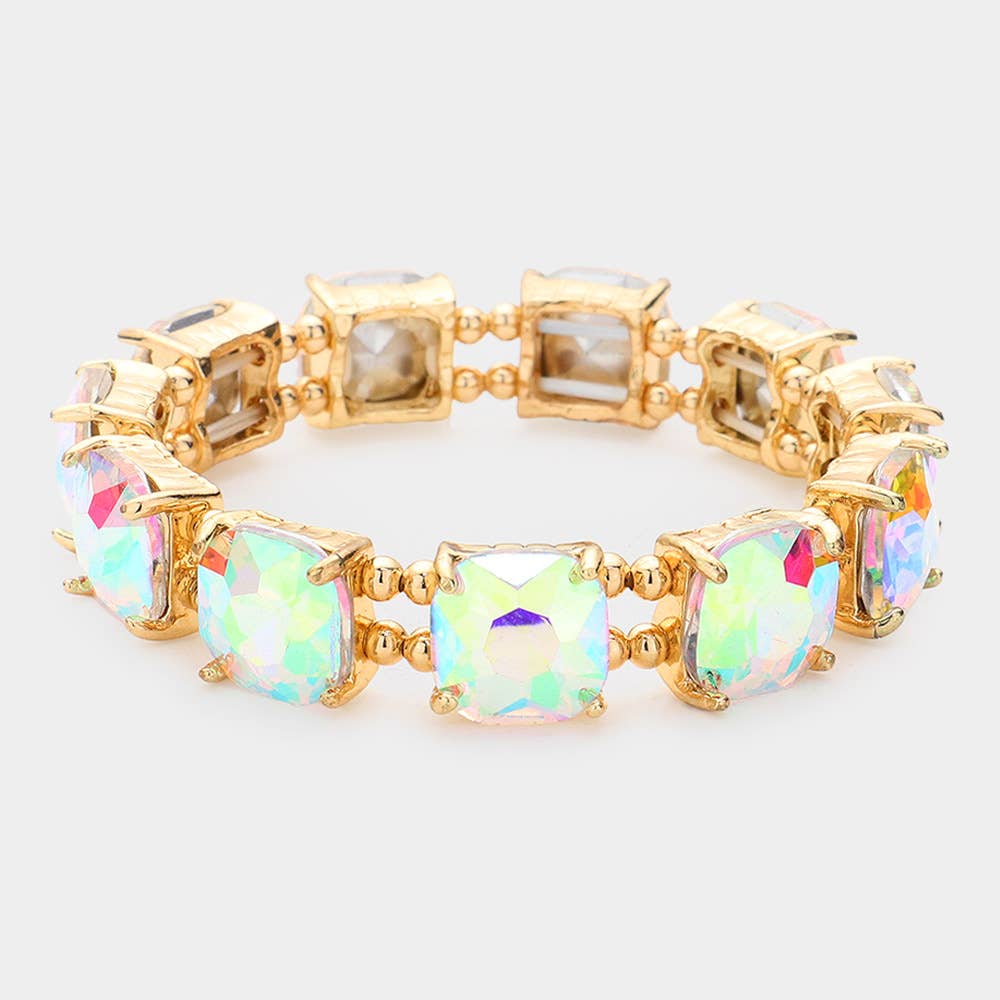 Cushion Square Stone Stretch Evening Bracelet: PK-AB