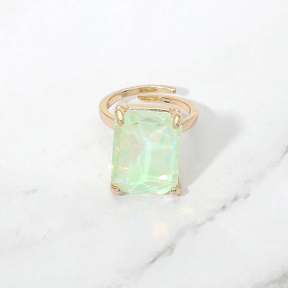 Bold Emerald Cut Stone Cluster Accent Adjustable Ring: AB,Blue