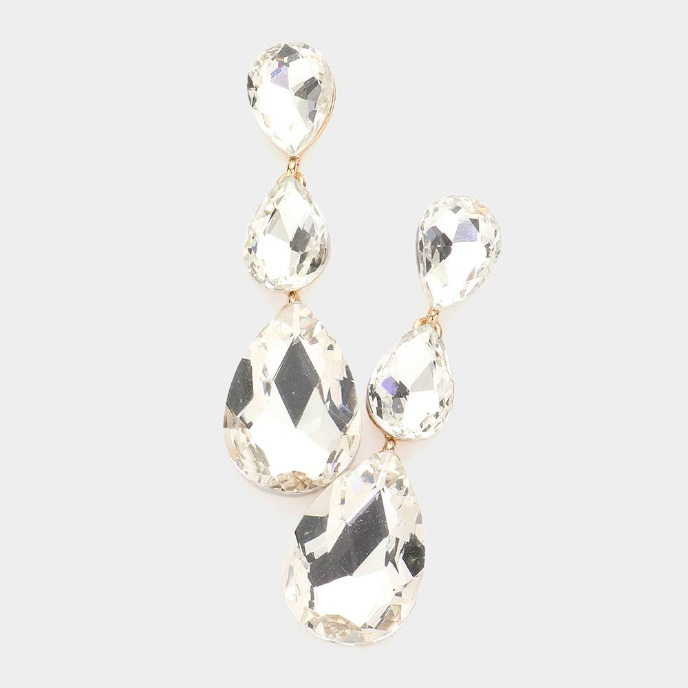 Triple Glass Crystal Teardrop Evening Earrings: Vitrail