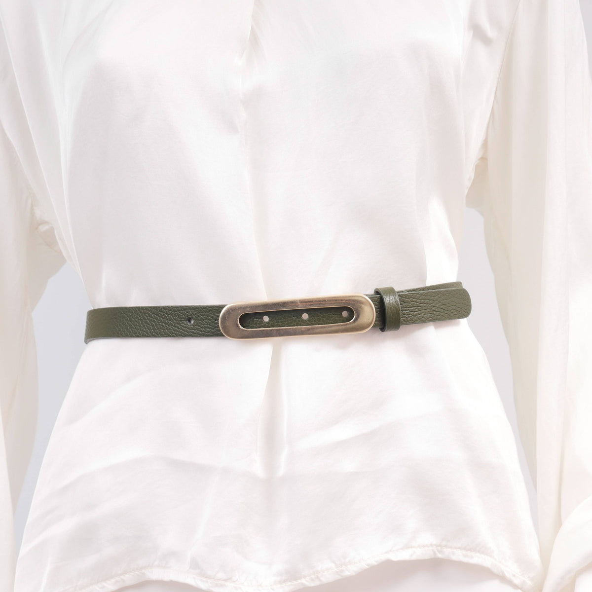 Slim leather belt with gold oval buckle – ref BK0101: Marron F