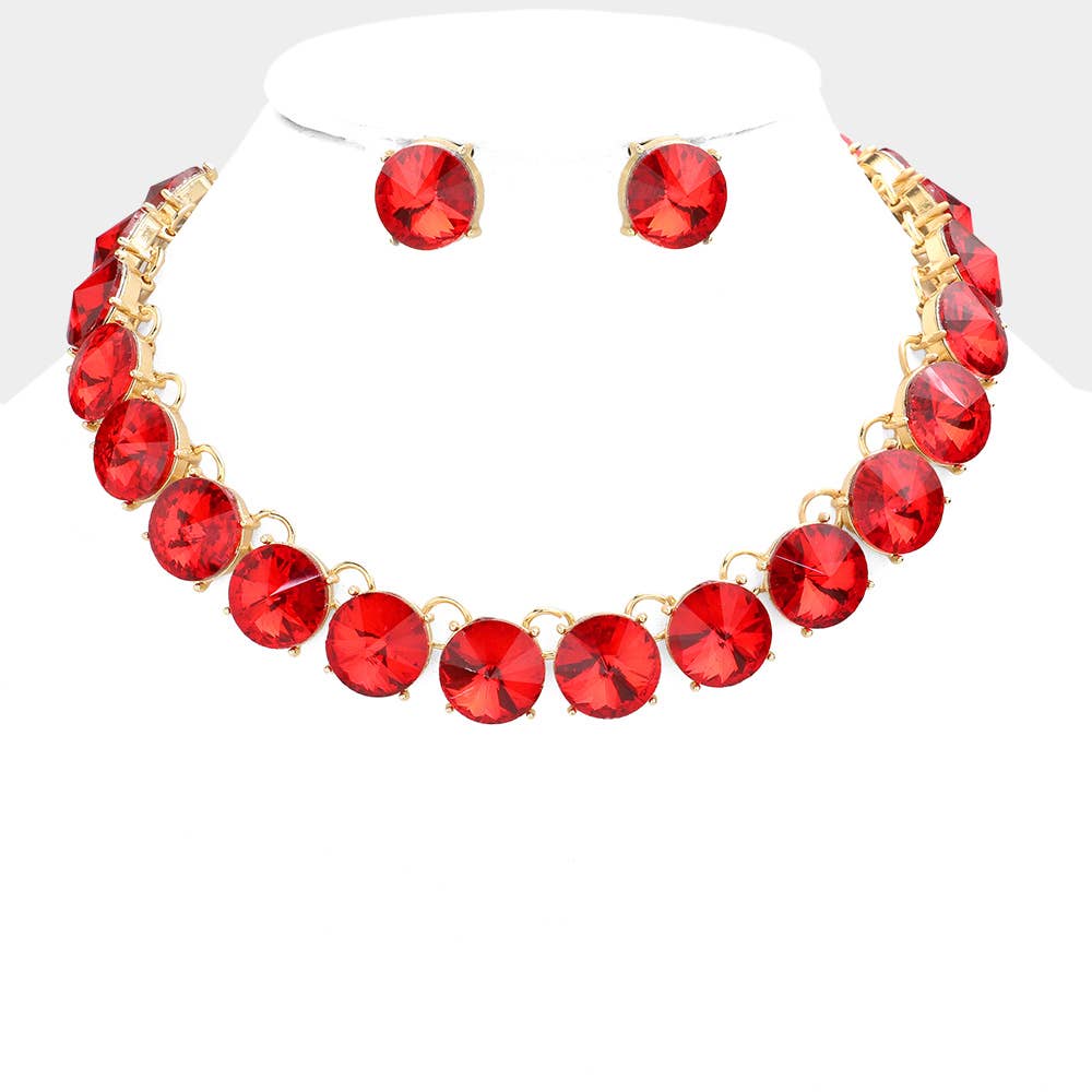 Round Stone Link Evening Necklace: AB,Silver