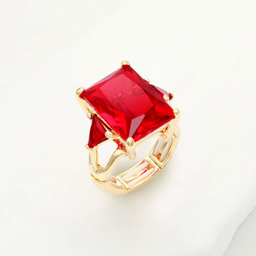 Rectangle Crystal Stretch Ring: Pink