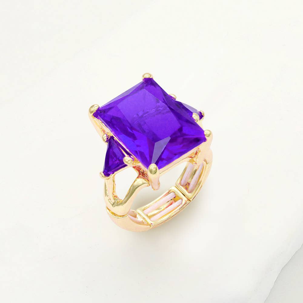 Rectangle Crystal Stretch Ring: Pink