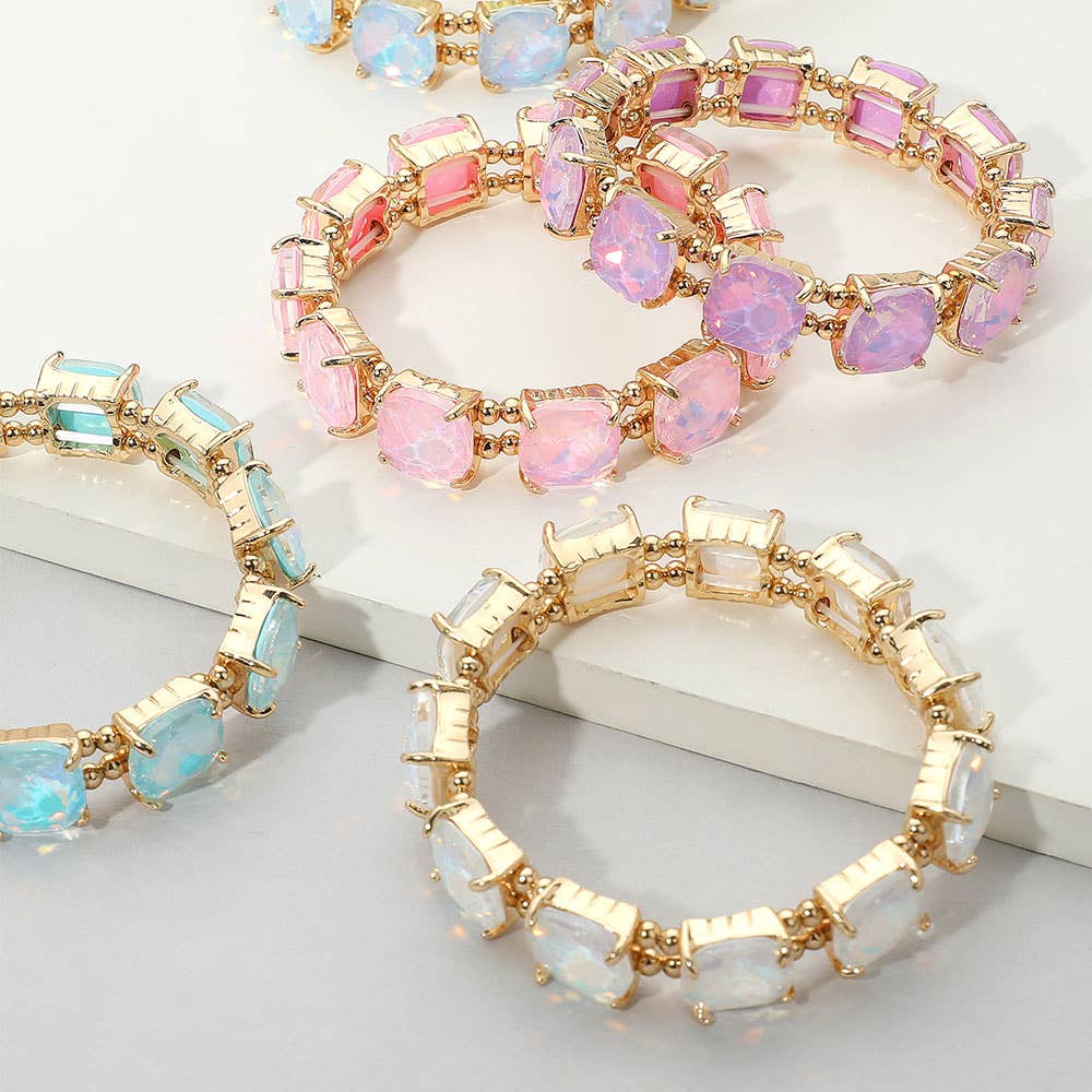 Cushion Square Stone Stretch Evening Bracelet: MU-AB