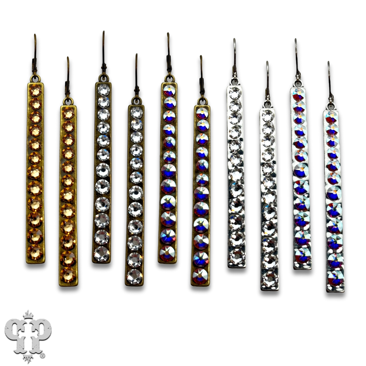 Sleek bar earring with Austrian crystals: White