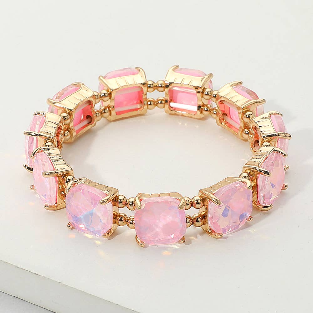 Cushion Square Stone Stretch Evening Bracelet: PK-AB