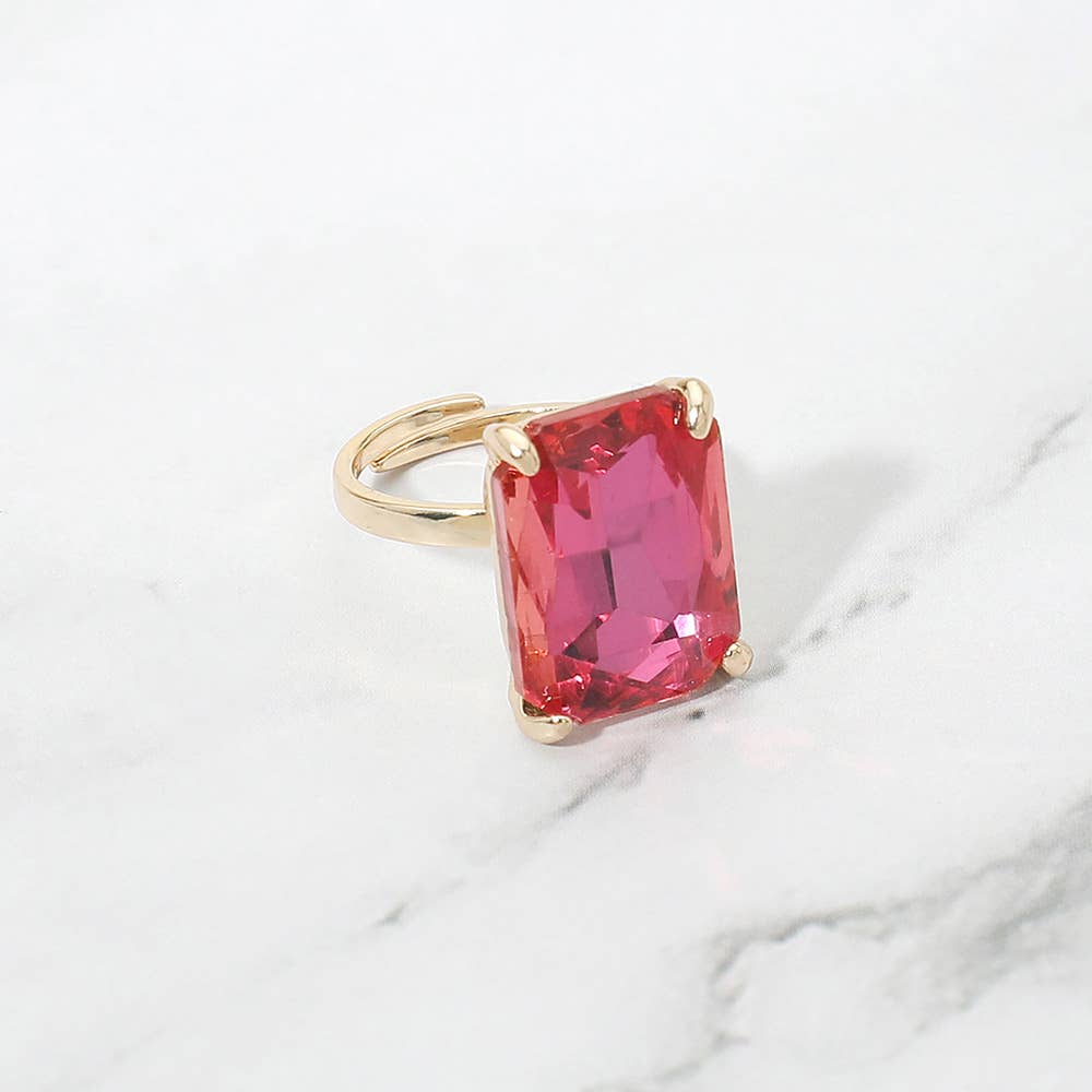 Bold Emerald Cut Stone Cluster Accent Adjustable Ring: AB,Blue