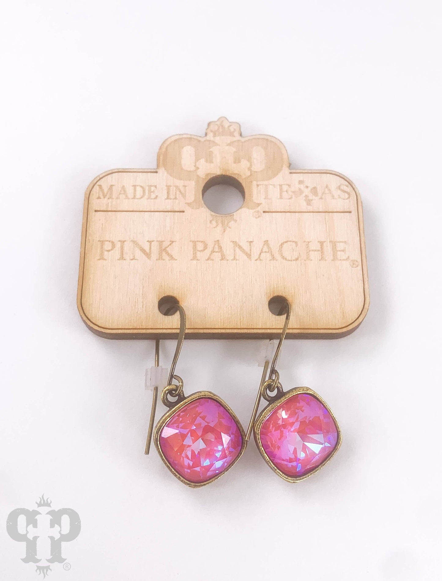 Austrian square crystal hook earring, 12mm: Clear/Bronze