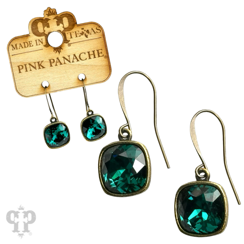 Austrian square crystal hook earring, 12mm: Clear/Bronze