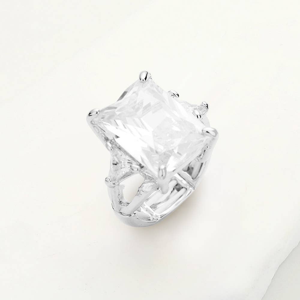 Rectangle Crystal Stretch Ring: Pink