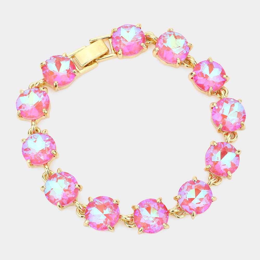 American USA Round Stone Link Evening Bracelet: AB,Multi