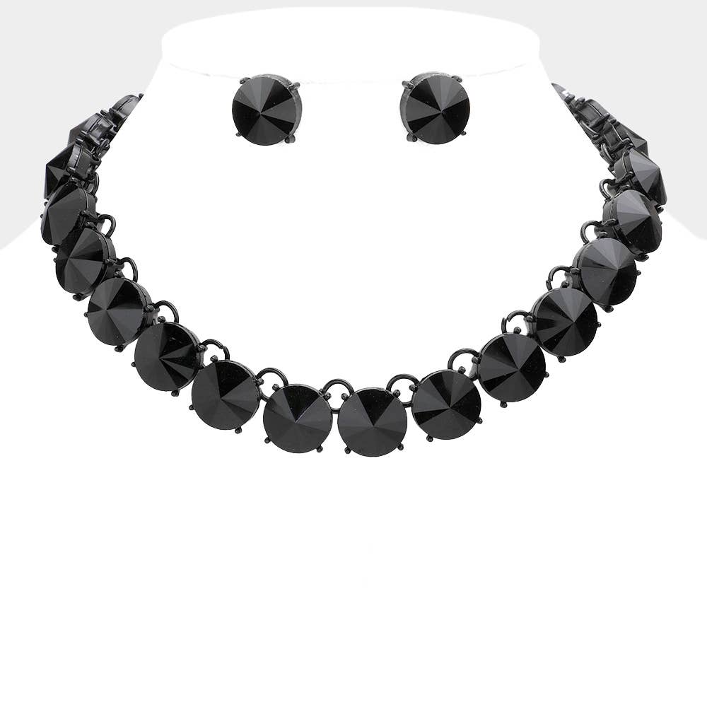 Round Stone Link Evening Necklace: AB,Silver