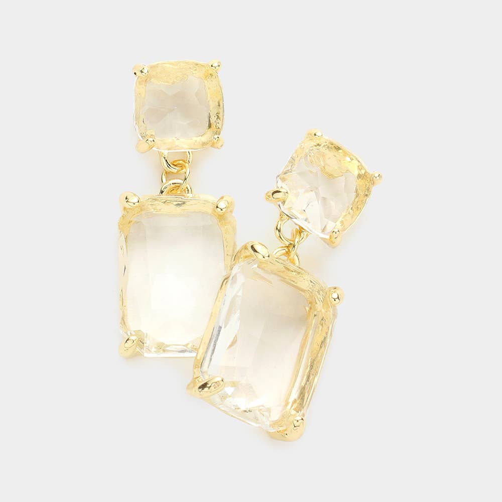 Square Rectangle Glass Stone Link Dangle Evening Earrings: G-CO-AB