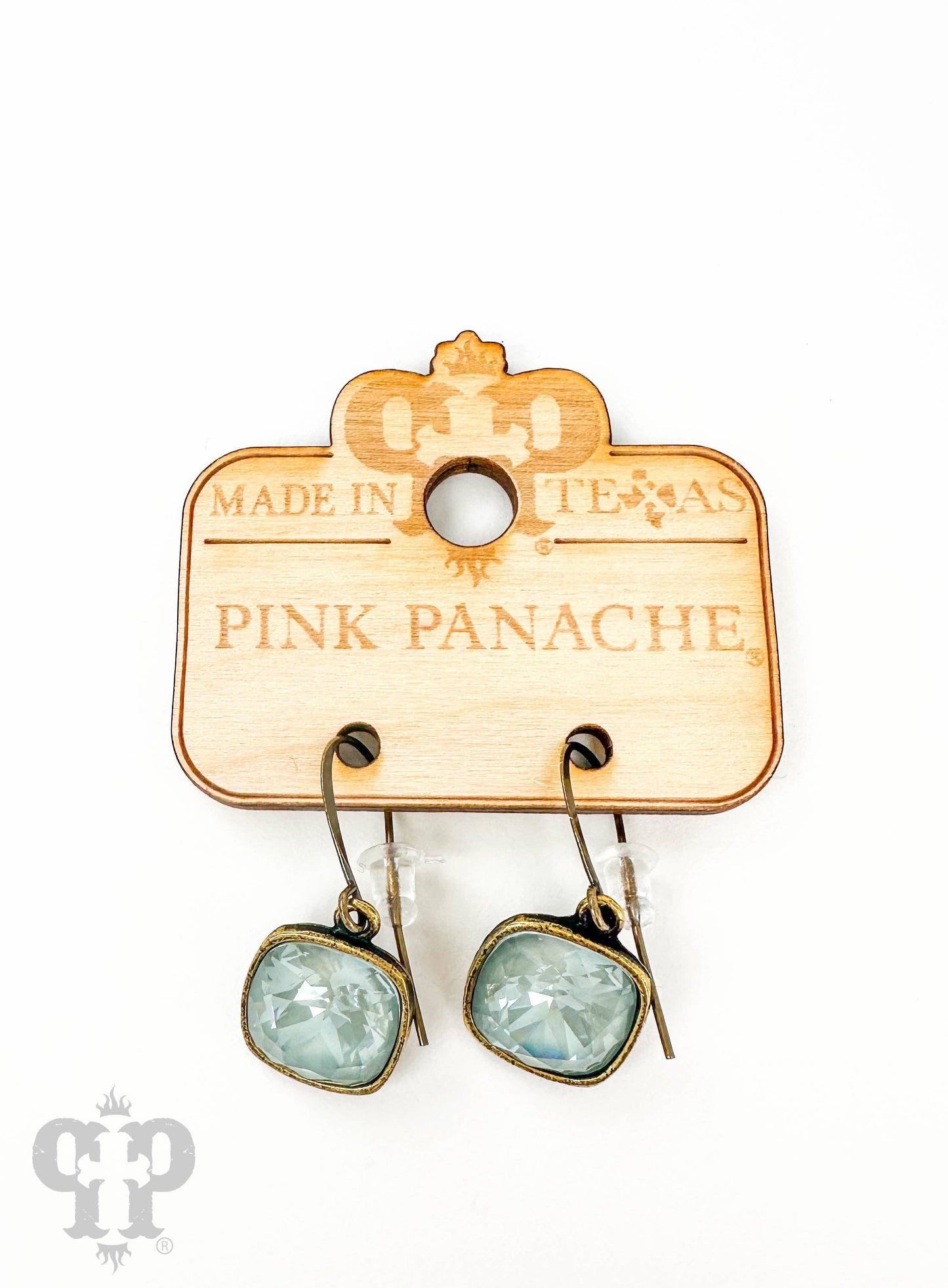 Austrian square crystal hook earring, 12mm: Clear/Bronze