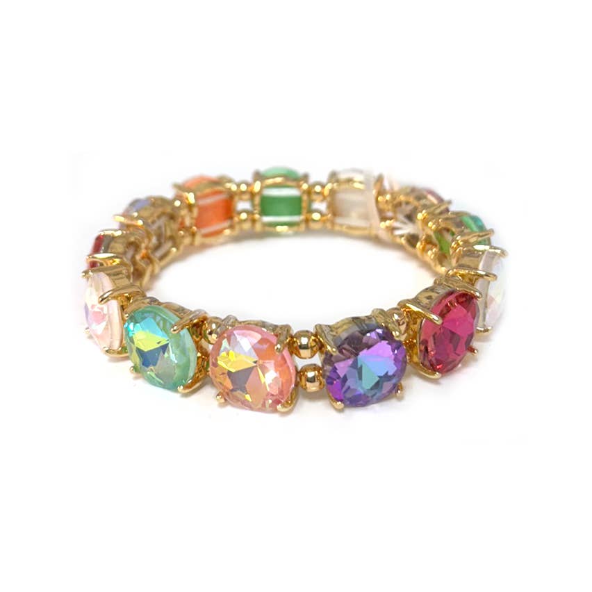 Round Cut Glass Stretch Bracelet: NEON MINT AB