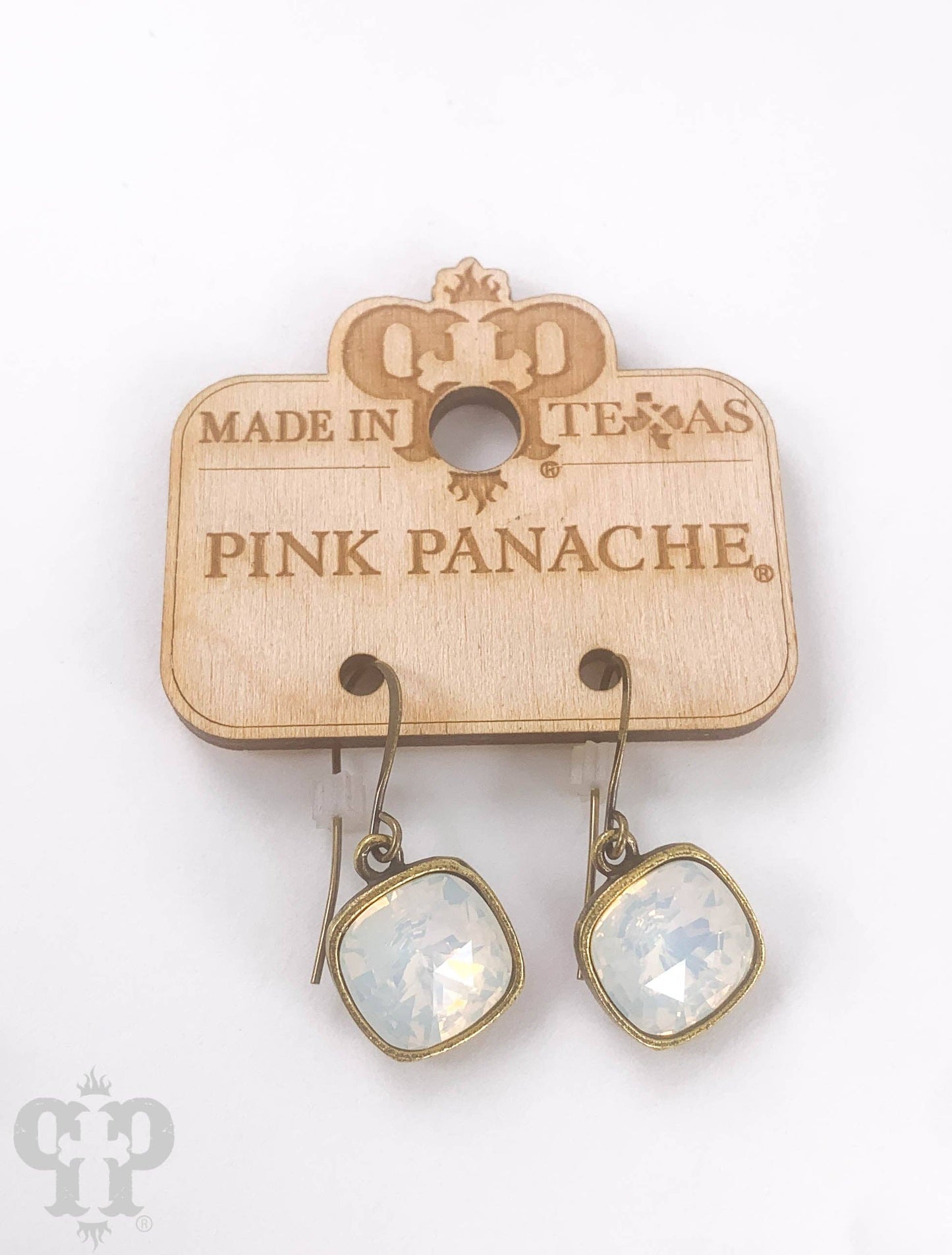 Austrian square crystal hook earring, 12mm: Clear/Bronze
