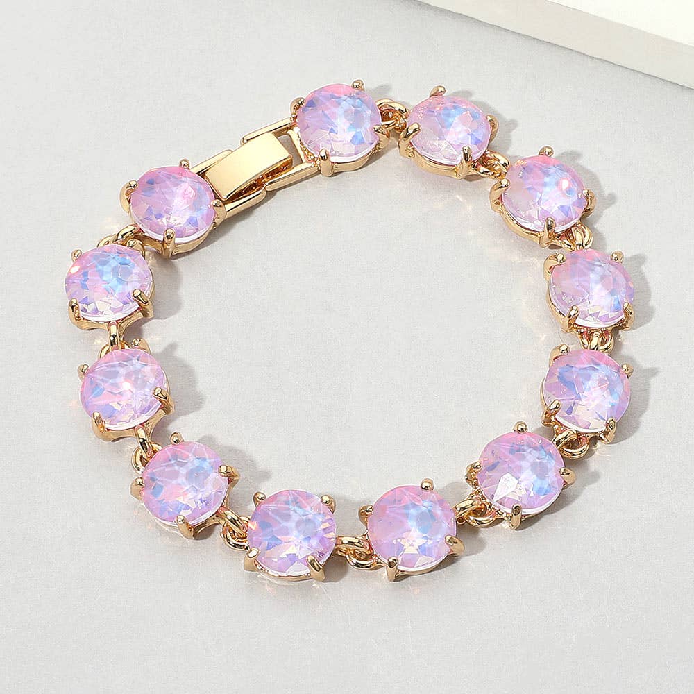 American USA Round Stone Link Evening Bracelet: AB,Multi