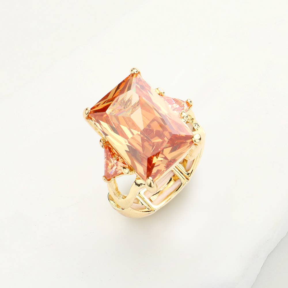 Rectangle Crystal Stretch Ring: Pink