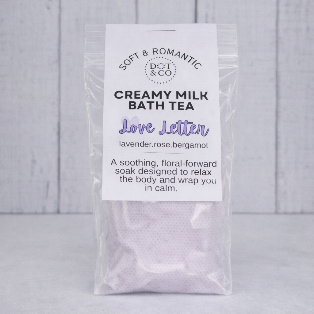 Valentine Milk Bath Tea Bags– Bath Bomb Experience, No Mess: 💜Love Letter -lavender.rose.bergamot