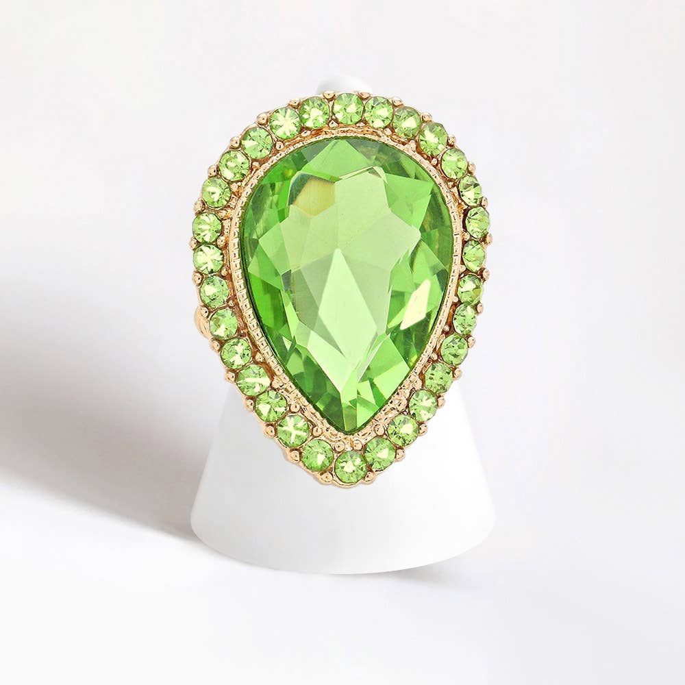 Crystal rhinestone teardrop stretch cocktail ring: Red