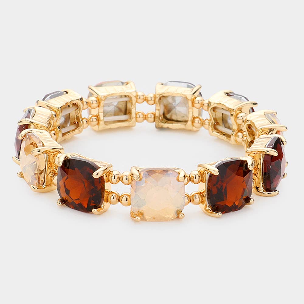 Cushion Square Stone Stretch Evening Bracelet: 2 WHITE AB