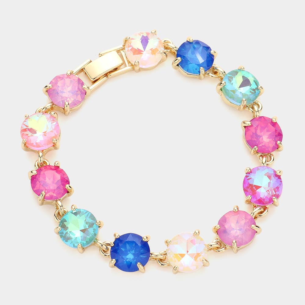 American USA Round Stone Link Evening Bracelet: AB,Multi