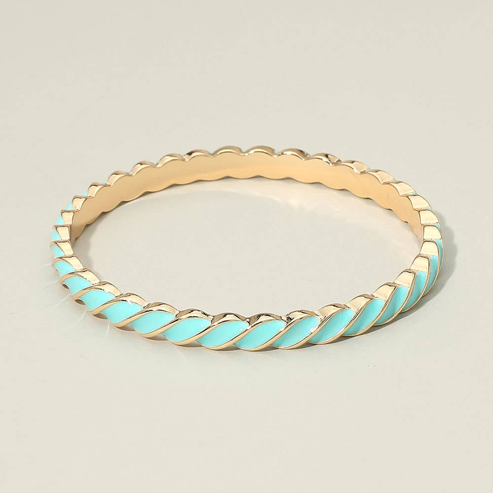 Enamel Inlay Twisted Hinged Bangle Bracelet: Gold,Light Blue