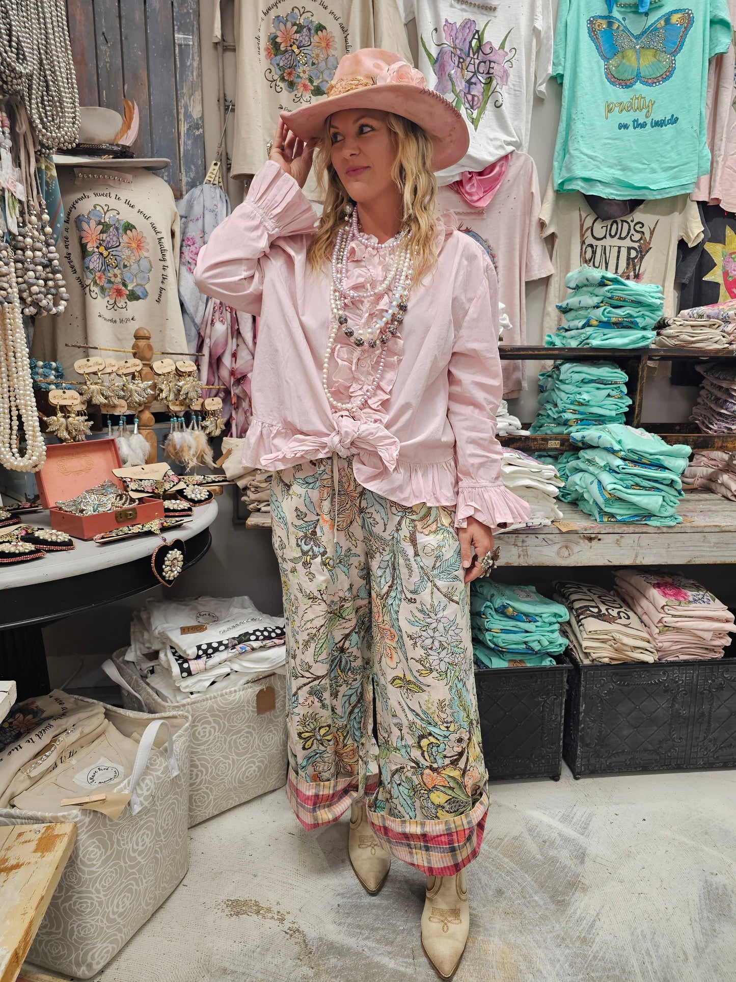 Pink Cotton One Size Ruffle Shirt