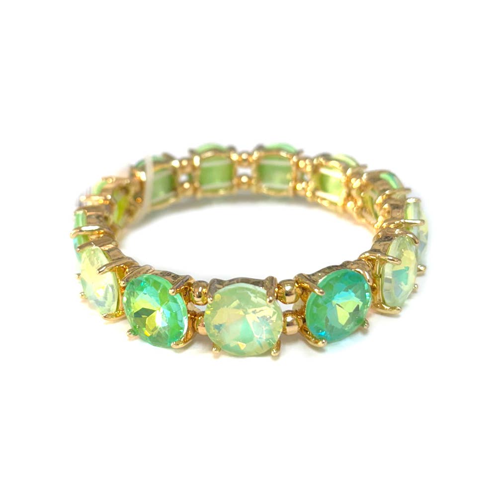 Round Cut Glass Stretch Bracelet: NEON MINT AB