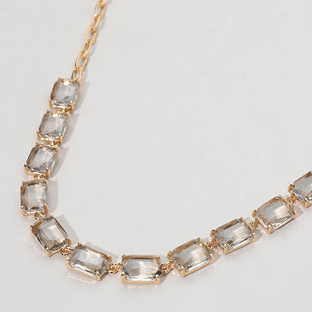 Cushion Rectangular Stone Cluster Link Evening Necklace: AB,Multi