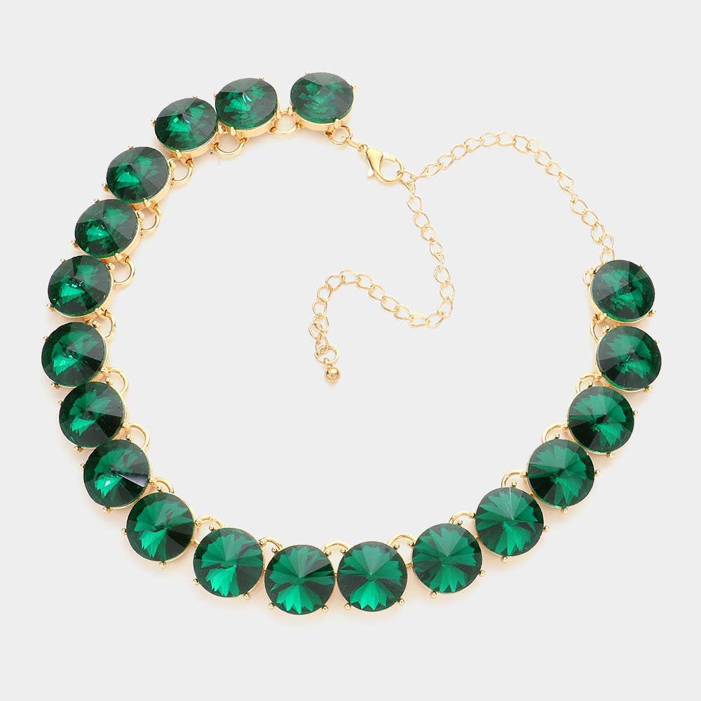 Round Stone Link Evening Necklace: AB,Silver