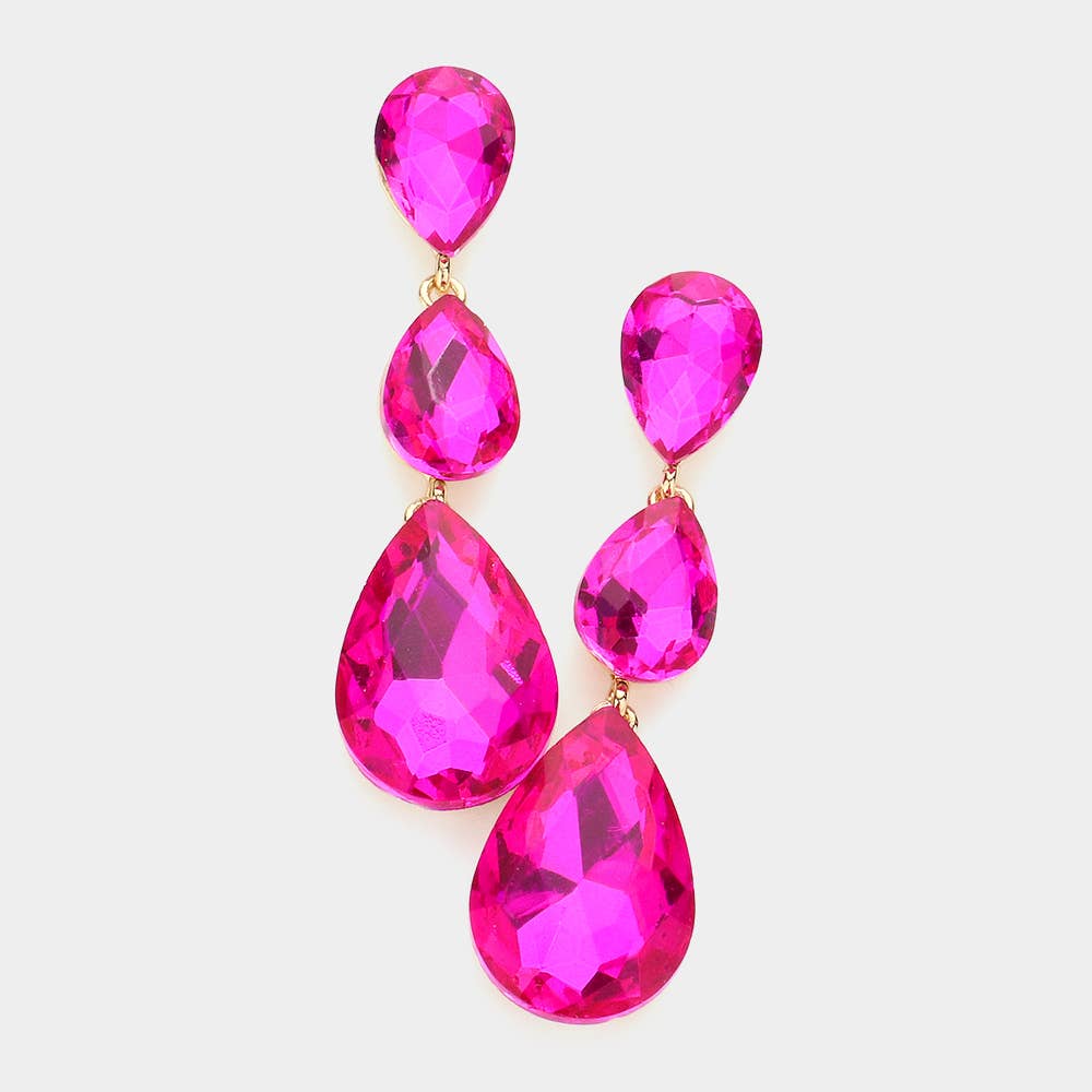 Triple Glass Crystal Teardrop Evening Earrings: AB Gold