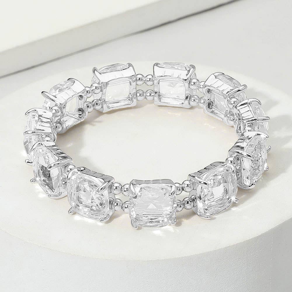 Cushion Square Stone Stretch Evening Bracelet: MU-AB