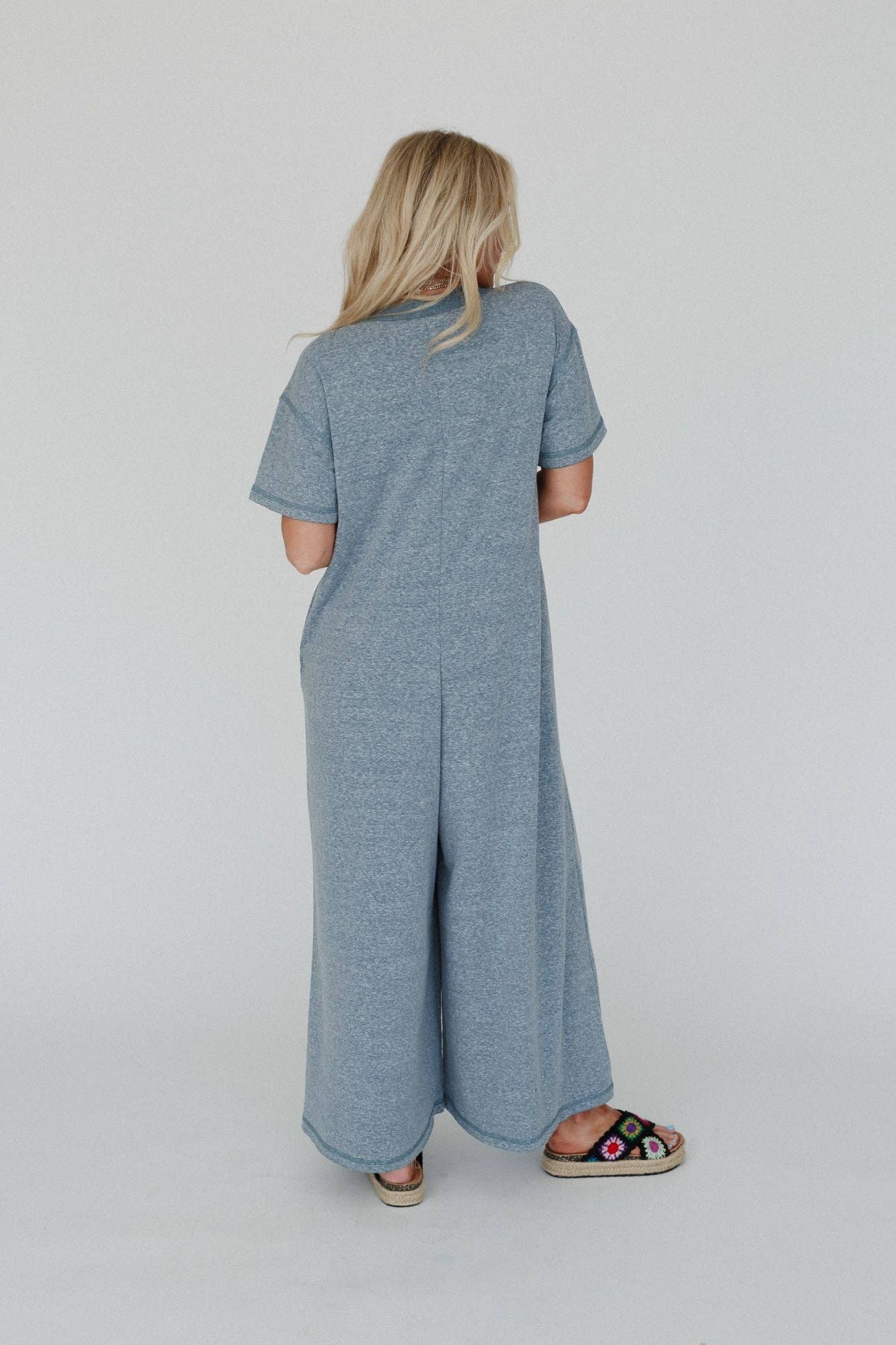 Jodi Short Sleeve Jumpsuit - Teal: L