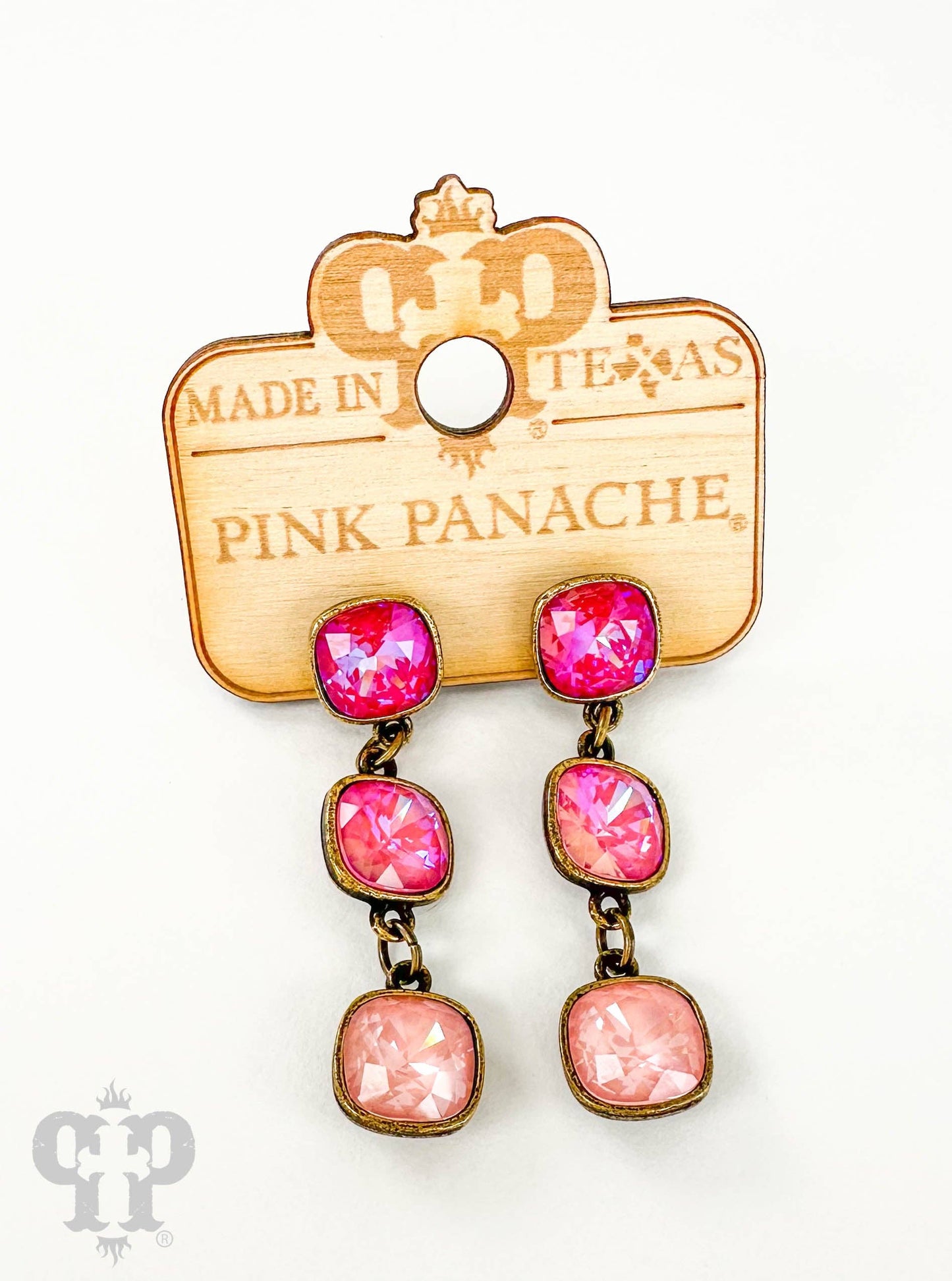 Triple Austrian crystal drop earring: Pink/Silver