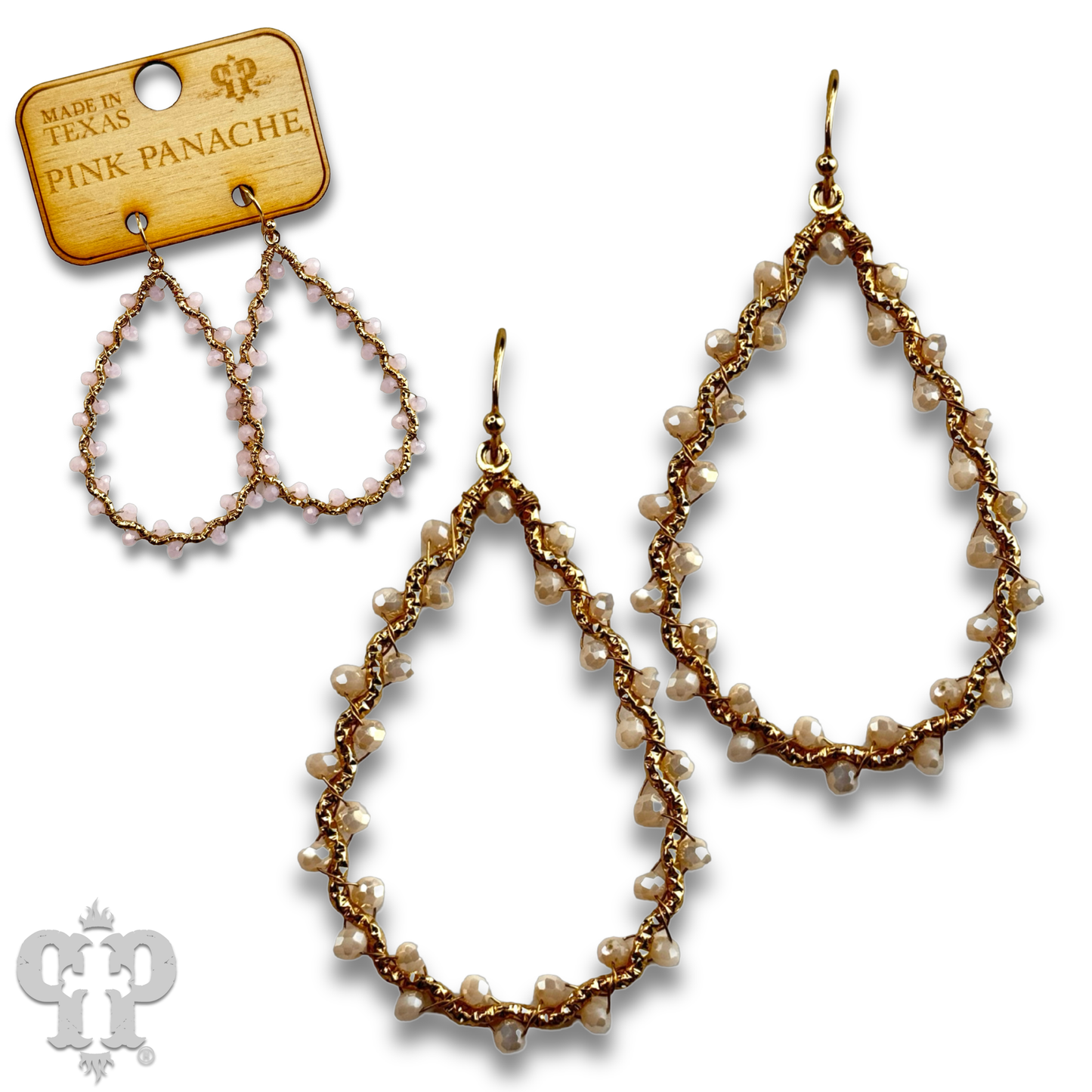 Faceted bead wrapped teardrop earring - last call: White