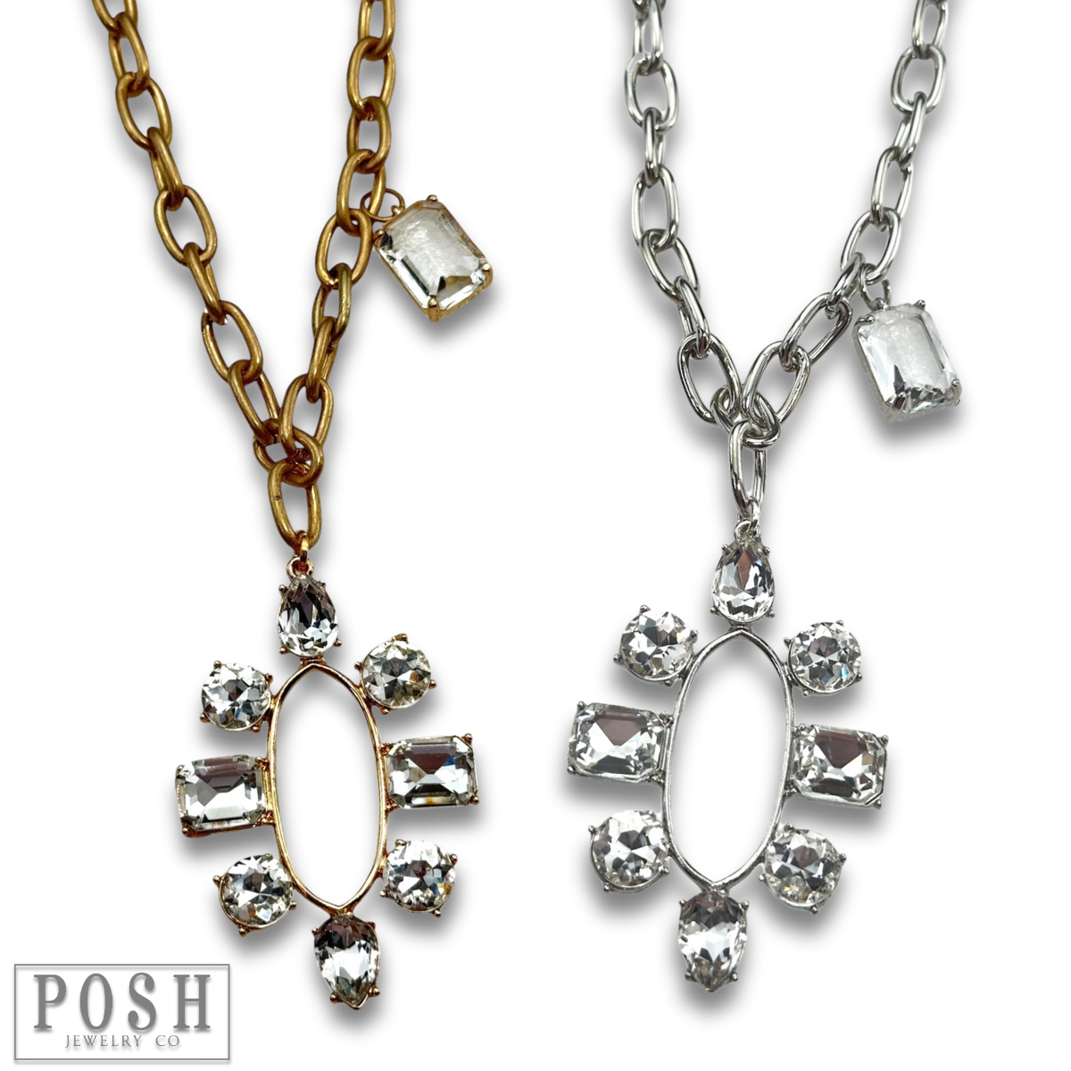 Rhinestone pendant and chain necklace: Gold