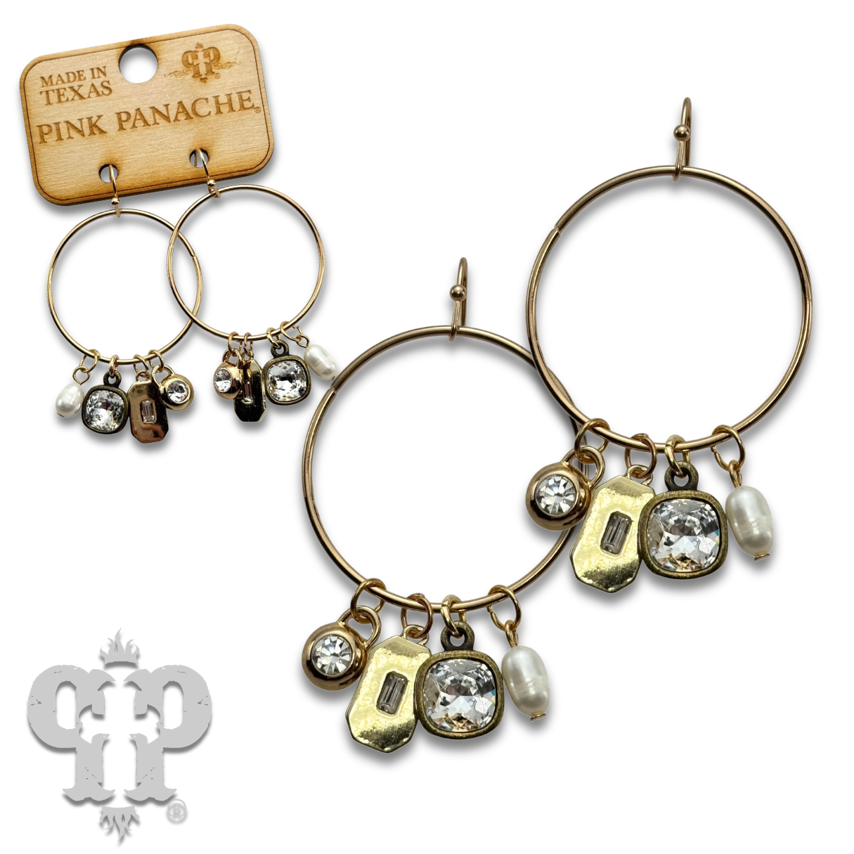 Circle charm earring, Austrian crystal: Gold