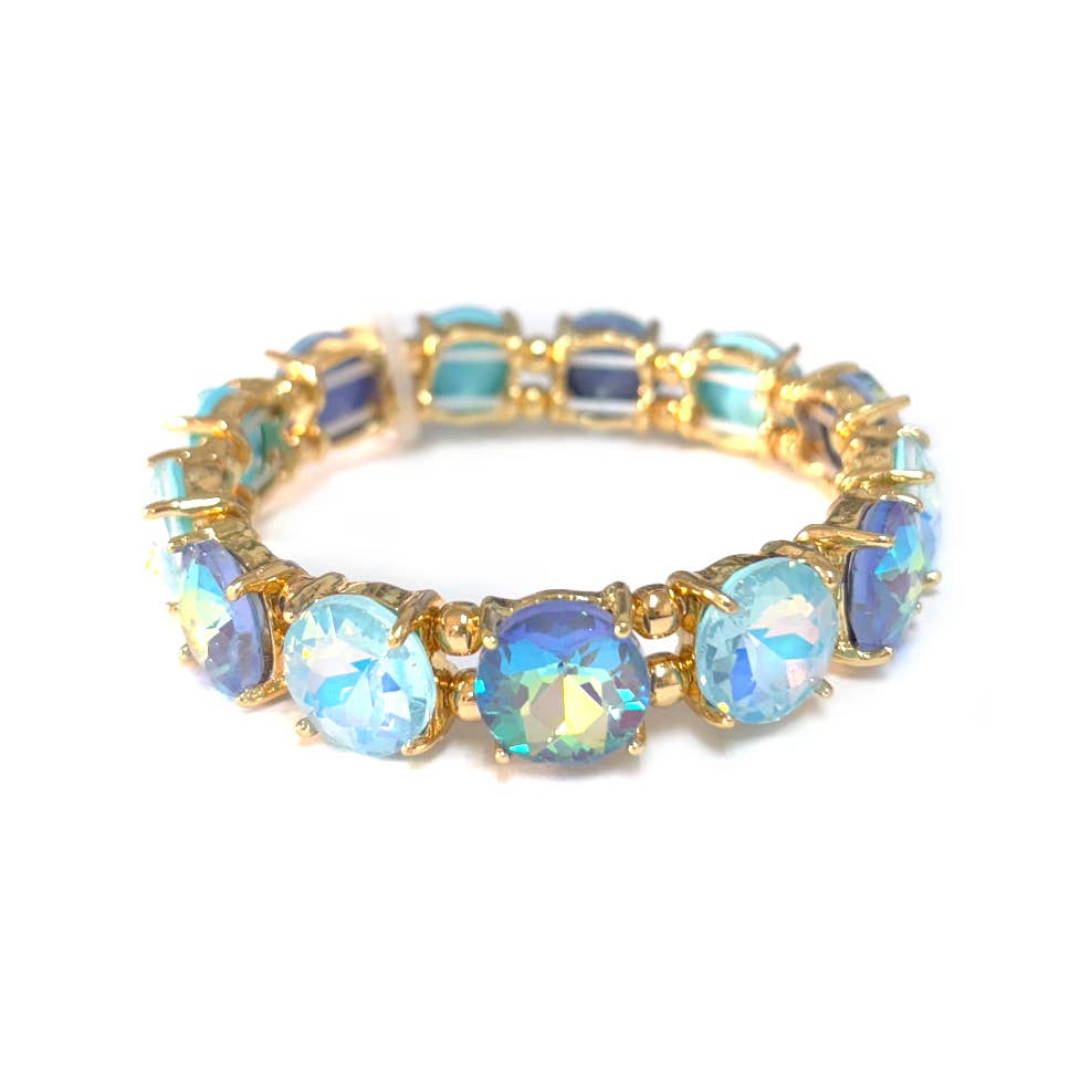 Round Cut Glass Stretch Bracelet: NEON MINT AB