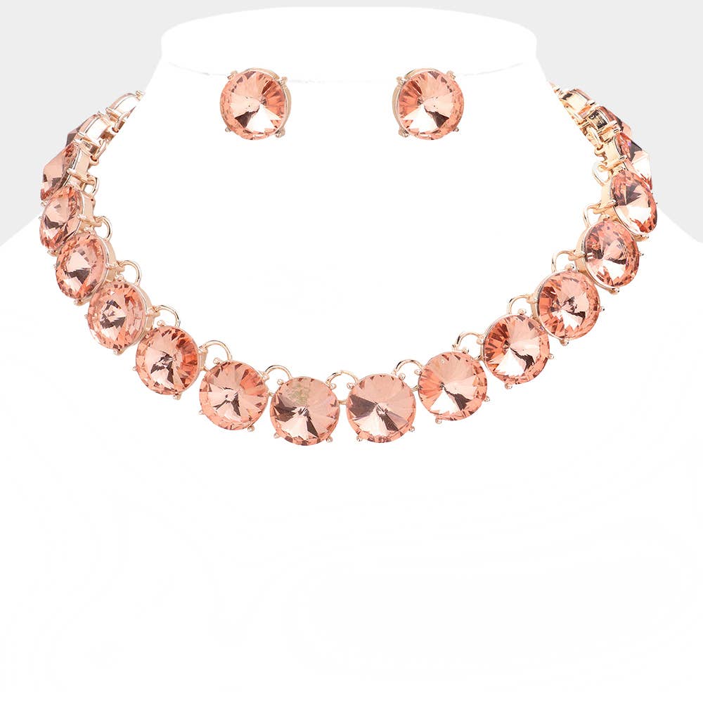 Round Stone Link Evening Necklace: AB,Silver