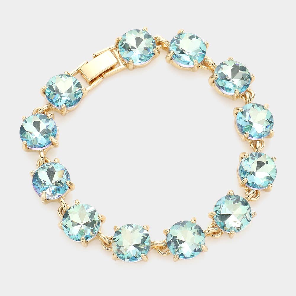 American USA Round Stone Link Evening Bracelet: AB,Multi