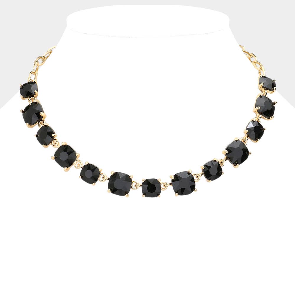 Cushion Square Stone Link Evening Necklace: AB,Pink