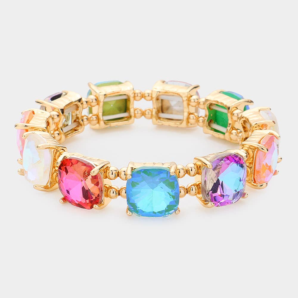 Cushion Square Stone Stretch Evening Bracelet: MU-AB
