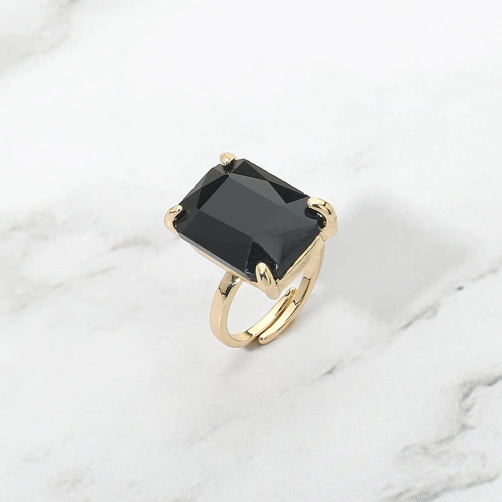 Bold Emerald Cut Stone Cluster Accent Adjustable Ring: AB,Blue